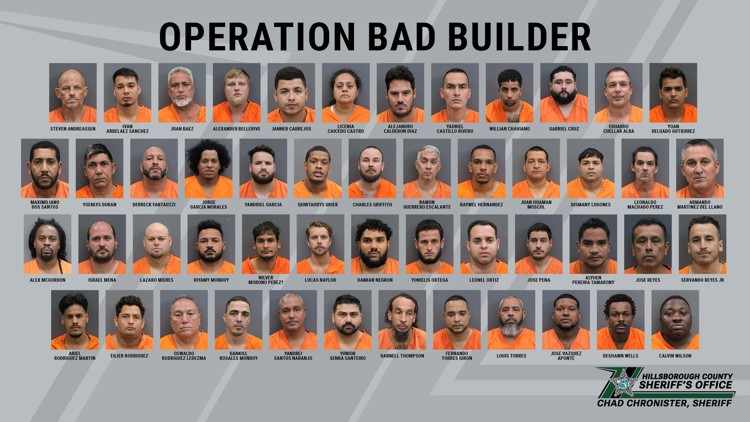 50 arrested in Hillsborough County undercover operation targeting unlicensed contractors: sheriff — WTSP 10 Tampa Bay, Wesley Chapel Community news